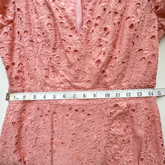 Rebecca Taylor Pink Eyelet Clover Embroidered Silk Cotton Blend Dress size 6 - Picture 11 of 13